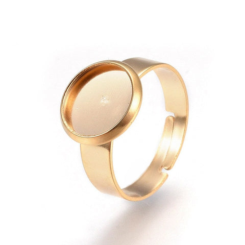 BeadsBalzar Beads & Crafts (SR7267) Adjustable 304 Stainless Steel Finger Rings, Flat Round, Golden 17mm (2 pcs)