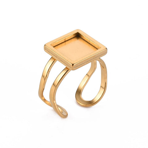 BeadsBalzar Beads & Crafts (SR7980G) 304 Stainless Steel Cuff Pad Ring Settings, Square, Golden 17.5~18mm (2 PCS)