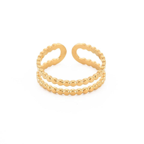 BeadsBalzar Beads & Crafts (SR8678-7G) Ion Plating(IP) 304 Stainless Steel Double Line Open Cuff Ring 18.1mm (1 PC)