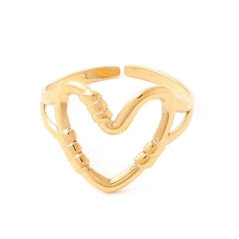 BeadsBalzar Beads & Crafts (SR8679-04G) Ion Plating(IP) 304 Stainless Steel Cuff Ring, Heart, Golden 16.7mm (1 PC)