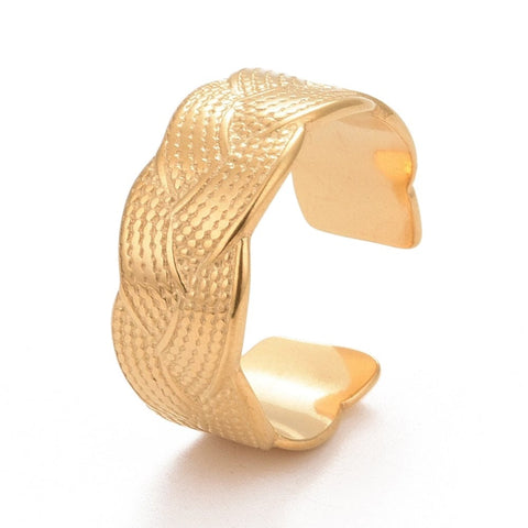 BeadsBalzar Beads & Crafts (SR8684-G) Ion Plating(IP) 304 Stainless Steel Textured Open Cuff Ring Golden 18mm (1 PC)