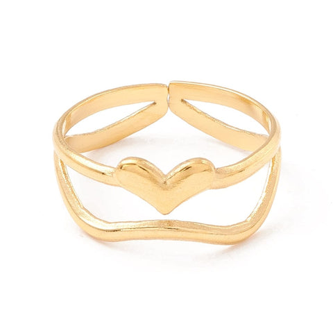 BeadsBalzar Beads & Crafts (SR8685-01G) Ion Plating(IP) 304 Stainless Steel Cuff Ring, Heart, Golden 16.7mm (1 PC)