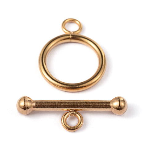 BeadsBalzar Beads & Crafts (ST7025A-10SET) Ion Plating(IP) 304 Stainless Steel Ring Toggle Clasps, Golden (10 SET)