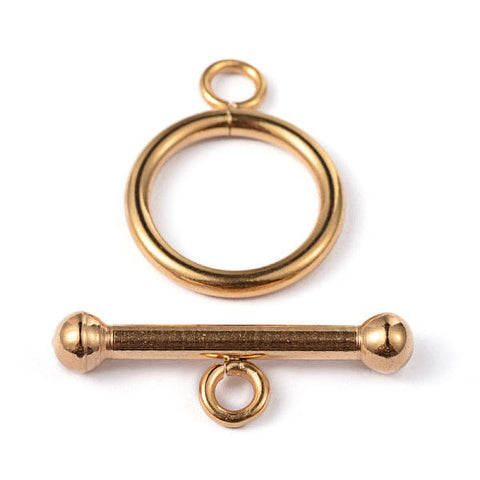 BeadsBalzar Beads & Crafts (ST7025A) 304 Stainless Steel Ring Toggle Clasps, Golden 16X21mm (2 SETS)