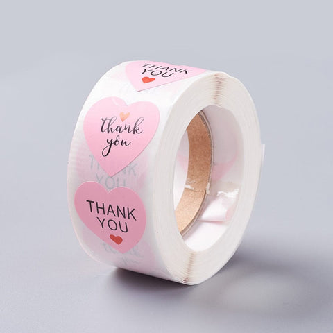 BeadsBalzar Beads & Crafts (ST7177A) Self-Adhesive Kraft Paper Gift Tag Stickers, Thank you, Pink 25mm