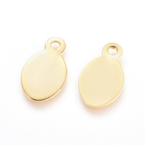 BeadsBalzar Beads & Crafts (ST8497-12G) 304 Stainless Steel Stamping Blank Tag Pendants, Flat Oval, Golden 7.5x13mm (2 PCS)