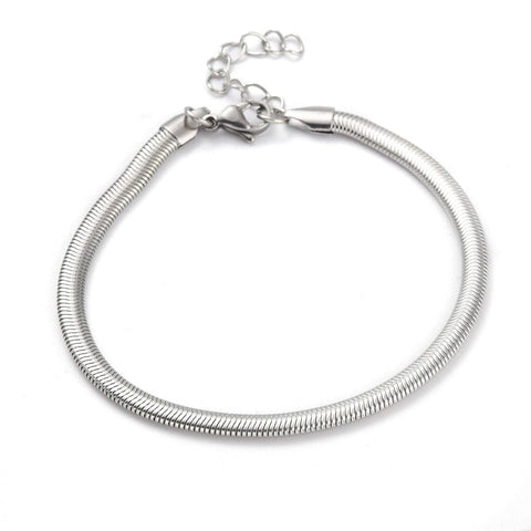 BeadsBalzar Beads & Crafts STAINLESS STEEL (SB7943P) (SB7943X) 304 Stainless Steel Flat Snake Chain Bracelet, (20.2cm)
