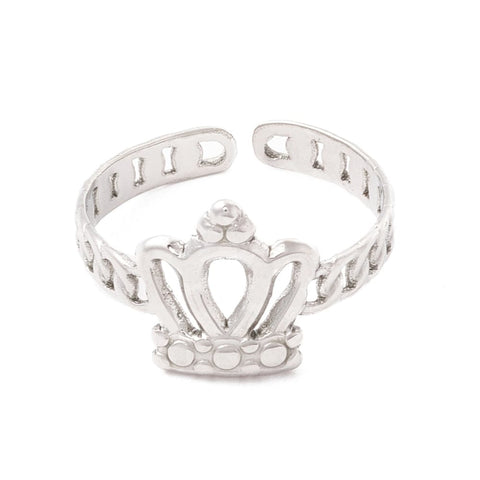 BeadsBalzar Beads & Crafts STAINLESS STEEL (SR8687-P) (SR8687-X) 304 Stainless Steel Cuff Ring, Crown, 16.5mm (1 PC)