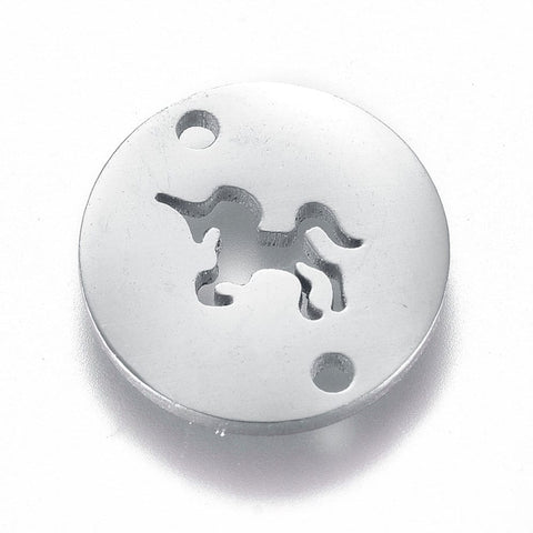 BeadsBalzar Beads & Crafts (SU7054B) 304 Stainless Steel Links Connectors, Flat Round with Unicorn, 12mm (4 PCS)