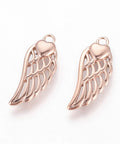 BeadsBalzar Beads & Crafts (SW5481) 304 Stainless Steel Pendants, Wings with Heart, Rose Gold 20MM