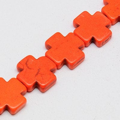 BeadsBalzar Beads & Crafts Synthetic Turquoise, Greek Cross, OrangeRed 20MM (TC5025B)