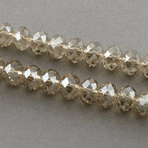 BeadsBalzar Beads & Crafts TAN (BE8291-05) (BE8291-X) Half Plated Glass Bead Strands, Faceted Rondelle Glass Beads, 10x7.5mm