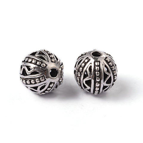 BeadsBalzar Beads & Crafts (TB4408) Alloy Round beads 11mm Antique Silver (4 PCS)
