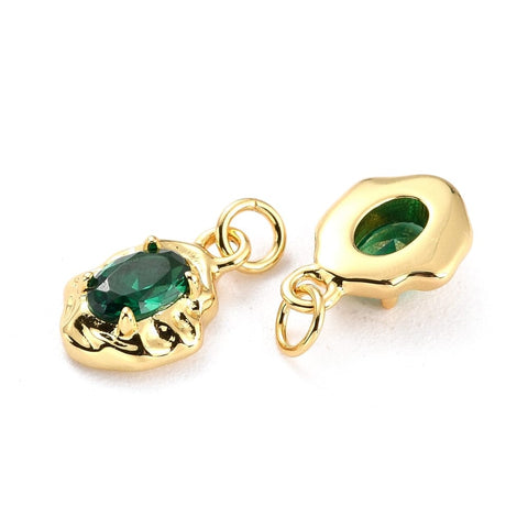 BeadsBalzar Beads & Crafts TEAL (GQP8411-G) (GQP8411-X) Brass Micro Pave Cubic Zirconia Pendant, Real 18K Gold Plated, Oval, 8x12mm (2 PCS)
