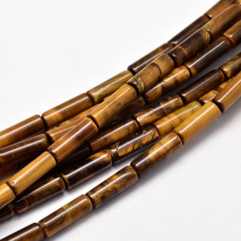 BeadsBalzar Beads & Crafts TIGER EYE (BG4118-12) (BG4118-X) Natural Beads Strands, Column, 13~14x4~5mm (1 STR)