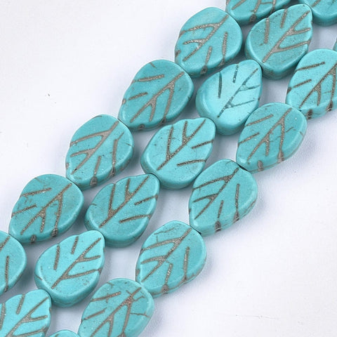 BeadsBalzar Beads & Crafts (TL7408A) Synthetic Turquoise Beads Strands, Dyed, Leaf, Turquoise 13~14mm