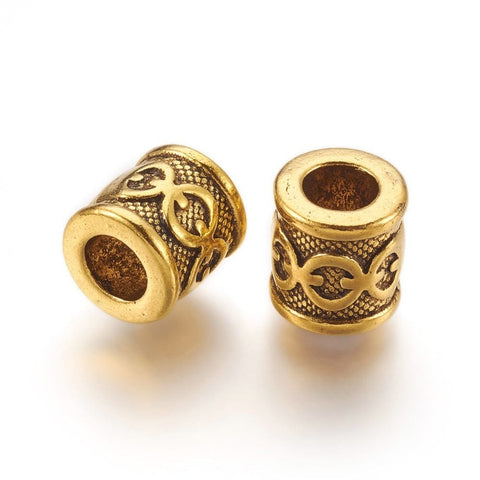 BeadsBalzar Beads & Crafts (TS907) Tibetan Style Bead Spacers, Tube, Antique Golden 10mm (4 PCS)