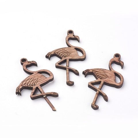 BeadsBalzar Beads & Crafts (WB5158) Wooden Sewing Big Pendants, Flamingo, Sienna 65MM (10 PCS)