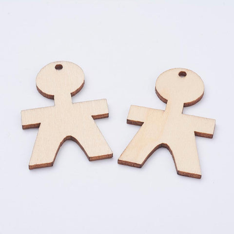BeadsBalzar Beads & Crafts (WB5273) Wood Pendants, Human, BlanchedAlmond 45MM