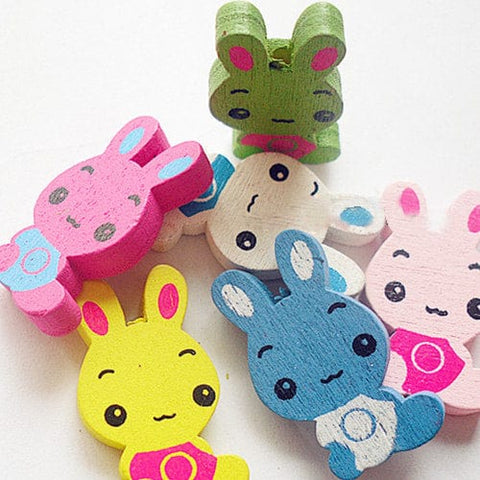 BeadsBalzar Beads & Crafts (WB5440) Cartoon Rabbit Beads for Kids, Wooden Beads, Mixed Color