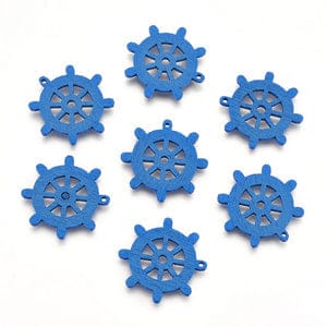 BeadsBalzar Beads & Crafts (WB5721) Wood Pendants, Dyed, Helm, RoyalBlue 23.5mm