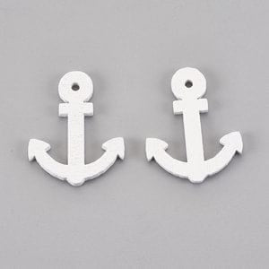 BeadsBalzar Beads & Crafts (WB5726) Wood Pendants, Dyed, Anchor, White Size: about 19mm wide, 23.5mm long