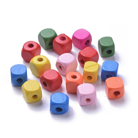 BeadsBalzar Beads & Crafts (WB7687-MC) Dyed Natural Wood Beads, Cube, Mixed 10x10mm (50 PCS)