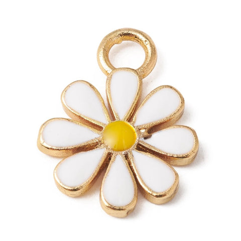 BeadsBalzar Beads & Crafts WHITE (GQF8717-B) (GQF8717-X) Eco-Friendly Rack Plating Brass Enamel Pendant Flower, 12x15.5mm (2 PCS)