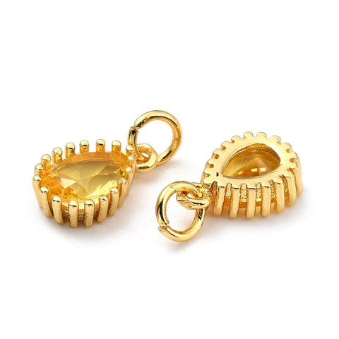BeadsBalzar Beads & Crafts YELLOWGOLD (GQD8005-03) (GQD8005-X) Brass Micro Pave Cubic Zirconia Pendants Teardrop, 7.5x12mm (2PCS)