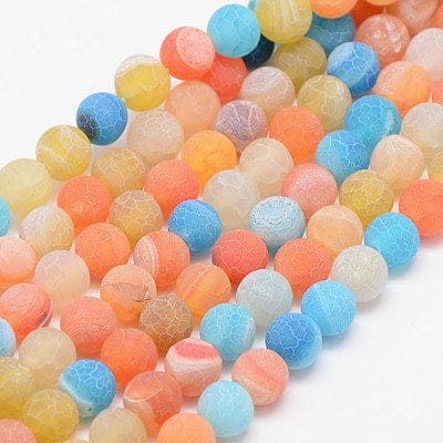 (BG3035) Natural Effloresce Agate Beads Strands, Dyed, Frosted, Round, Mixed Color  Size: about 6mm in diameter Agate beads