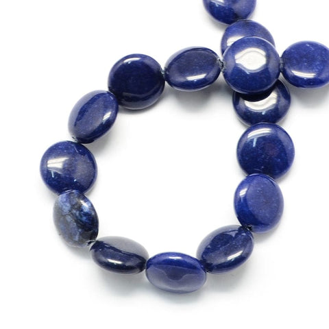 (BG4610A) Flat Round Gemstone, Natural Lapis Lazuli Beads Strands, Dyed, PrussianBlue Flat Round Gemstone, Natural Lapis Lazuli Beads Strands, Dyed, PrussianBlue