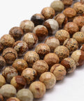 (BG4708) Natural Picture Jasper Beads Strands, Faceted, Round Size: about 4mm (1 STR) Natural Picture Jasper Beads Strands, Faceted, Round Size: about 4mm in diameter, hole: 1mm; about 96pcs/strand, 14.9"~15.1"