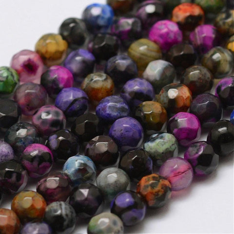 COLORFUL (BG4725-A07) (BG4725-X) Faceted Natural Agate Beads Strands, Round, Dyed 4MM (1 STR) Faceted Natural Fire Agate Beads Strands, Round, Dyed & Heated, DeepPink  Size: about 4mm in diameter, hole: 0.8mm, about 90~92pcs/strand, 14"(35.6cm)