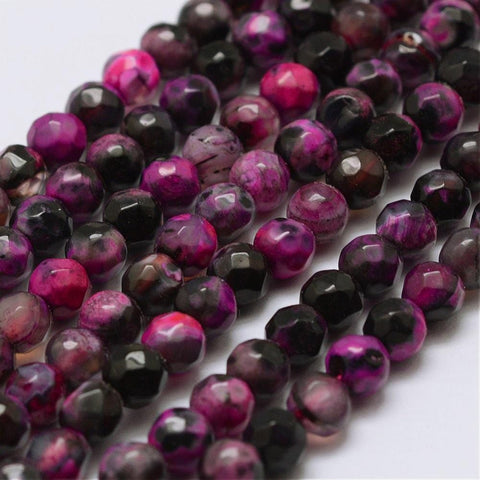 DEEP PINK (BG4725-A08) (BG4725-X) Faceted Natural Agate Beads Strands, Round, Dyed 4MM (1 STR) Faceted Natural Fire Agate Beads Strands, Round, Dyed & Heated, DeepPink  Size: about 4mm in diameter, hole: 0.8mm, about 90~92pcs/strand, 14"(35.6cm)