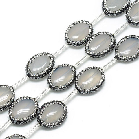 (BG5216A) Natural Grey Agate Rhinestone Beads, Oval, DarkGray 20.5~23mm Natural Grey Agate Rhinestone Beads, Oval, DarkGray Size: about 20.5~23mm long, 6mm thick, hole: 1mm.