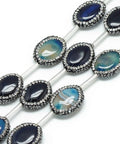 (BG5216E) Natural Agate Rhinestone Beads, Dyed, Oval, Blue (1 PC) Natural Agate Rhinestone Beads, Dyed, Oval, Blue Size: about 20.5~23mm long, 6mm thick, hole: 1mm.