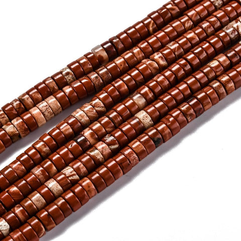 (BG7676-C33) Natural Red Jasper Heishi Beads, Flat Round/Disc, 6x3mm (40cm). (BG7676-C33) Natural Red Jasper Heishi Beads, Flat Round/Disc, 6x3mm (40cm).