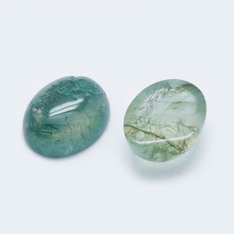 (BG7969-Z12) Natural Moss Agate Cabochons, Oval, 8x10mm (4 PCS) (BG7969-Z12) Natural Moss Agate Cabochons, Oval, 8x10mm (4 PCS)
