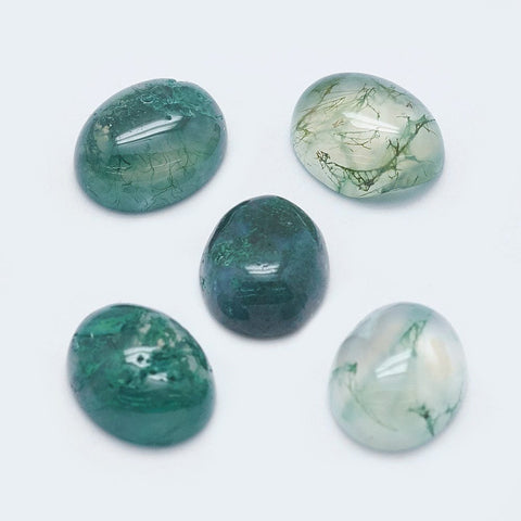 (BG7969-Z12) Natural Moss Agate Cabochons, Oval, 8x10mm (4 PCS) (BG7969-Z12) Natural Moss Agate Cabochons, Oval, 8x10mm (4 PCS)