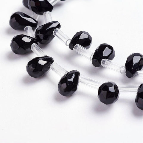 BLACK AGATE Natural Agate Beads, Drop, Faceted, Dyed, 6x9mm Natural Agate Beads Strands, Drop, Faceted, Dyed Size: about 6mm wide, 9mm long, hole: 1mm