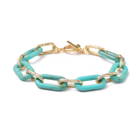 (BR7417-03) DK TURQUOISE (BR7417-X) Acrylic & Aluminum Paperclip Chain Bracelet (19.8cm) (1 PC) (BR7417-X) Acrylic & Aluminum Paperclip Chain Bracelet (19.8cm) (1 PC)