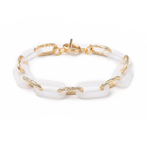 (BR7417-06) WHITE (BR7417-X) Acrylic & Aluminum Paperclip Chain Bracelet (19.8cm) (1 PC) (BR7417-X) Acrylic & Aluminum Paperclip Chain Bracelet (19.8cm) (1 PC)