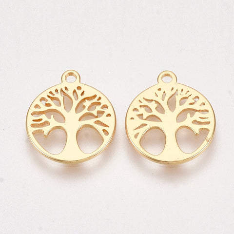 Brass Charms, Flat Round with Tree, 14x12mm Brass Charms, Flat Round with Tree, 14x12mm