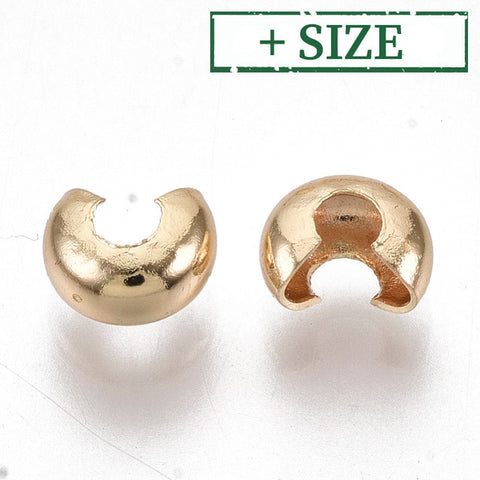 3MM Brass Crimp Beads Covers, Real 18K Gold Plated Brass Crimp Beads Covers, Real 18K Gold Plated