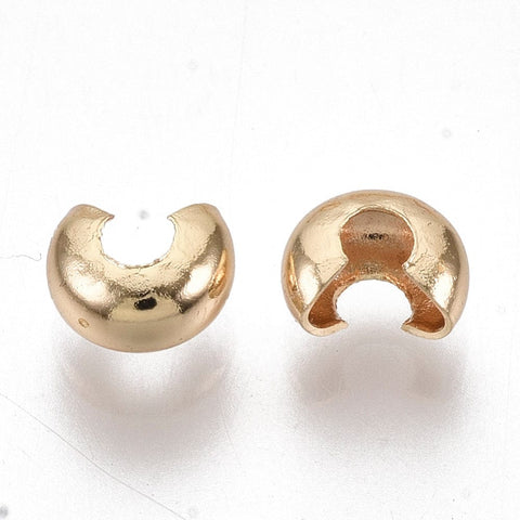 3MM Brass Crimp Beads Covers, Real 18K Gold Plated Brass Crimp Beads Covers, Real 18K Gold Plated