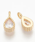 GOLD/CLEAR Brass Cubic Zirconia Charms, Drop, 8x4mm Brass Cubic Zirconia Charms, Drop, 8x4mm
