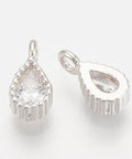 PLATINUM PLATED / CLEAR Brass Cubic Zirconia Charms, Drop, 8x4mm Brass Cubic Zirconia Charms, Drop, 8x4mm