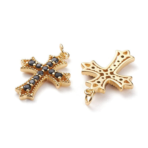 Brass Cubic Zirconia Greek Cross, Real 18K Gold Plated 18.5x25mm Brass Cubic Zirconia Greek Cross, Real 18K Gold Plated 18.5x25mm