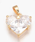 Brass Cubic Zirconia Heart, Golden, 15x14mm Brass Cubic Zirconia Heart, Golden, 15x14mm