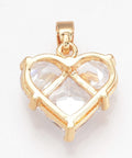 Brass Cubic Zirconia Heart, Golden, 15x14mm Brass Cubic Zirconia Heart, Golden, 15x14mm